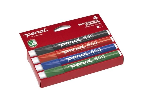 Penol 850 - Markør - for whiteboard - svart, rød, blå, grønn - alkoholbasert blekk - 2-5 mm - medium (en pakke 4)