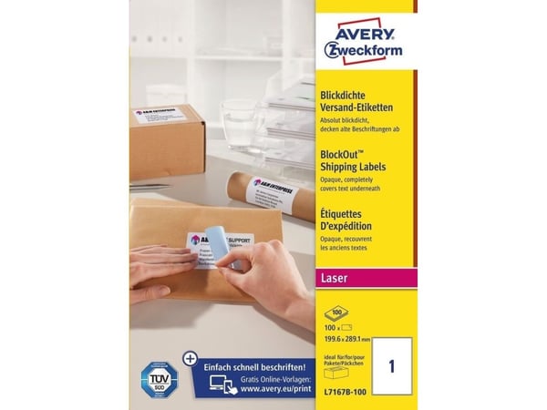 Avery L7167B-100 adresseetiket 199,6x289,1mm hvid BlockOut (100 stk.)