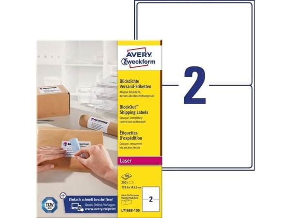 Avery L7168B-100 adresseetiket 199,6x143,5mm hvid BlockOut (200 stk.)