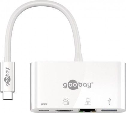 Goobay 62105, Koblet med ledninger (ikke trådløs), USB 3.2 Gen 1 (3.1 Gen 1) Type-C, Hvit, CE, WEEE, 3840 x 2160 piksler, 0,15 m