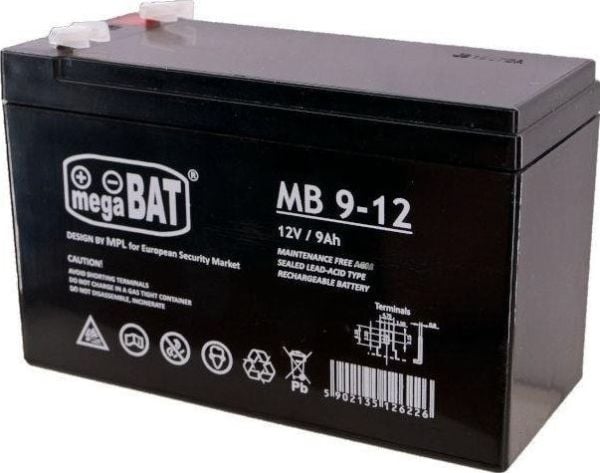 MegaBat MB 9-12, Forseglet blysyre (VRLA), 12 V, 5 stykker, Sort, 9 Ah, 2,2 kg