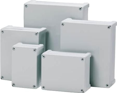 FIBOX Seinäkaappirasia ABS 344 x 289 x 117 mm harmaa RAL7035 harmaalla kannella IP65 halogeenivapaa tasaisella kannella tulostusta ja tarroja varten