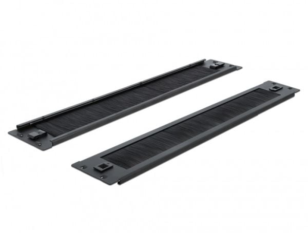 Delock - Panel med rektangulär kabelgenomgång - rackmontering - svart - 2U - 19"
