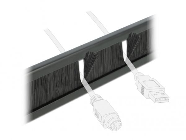 Delock - Panel med rektangulär kabelgenomgång - rackmontering - svart - 2U - 19"