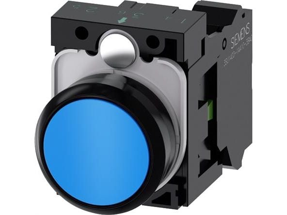 Siemens 3SU11000AB503BA0 3SU1100-0AB50-3BA0 Painike Eturengas muovi, Pyöreä painike Musta, Sininen 1 kpl