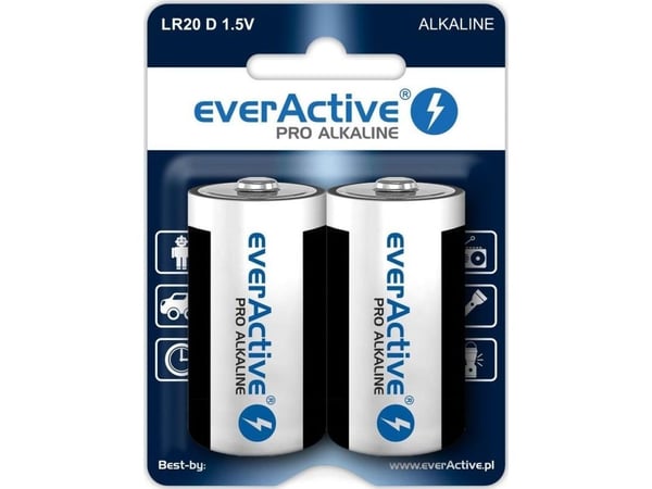 Everactive EVLR20-PRO, Engangsbatteri, D, Alkalinsk, 1,5 V, 2 stykker, 17500 mAh