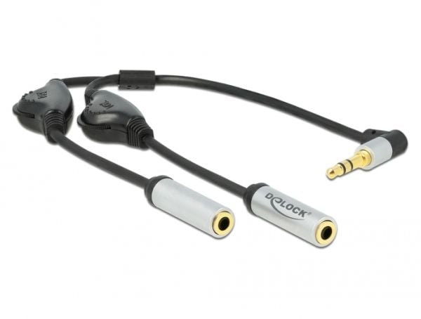 Delock - Lydsplitter - mini-phone stereo 3.5 mm hann vinklet til mini-phone stereo 3.5 mm hunn - 25 cm - svart