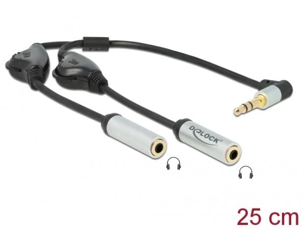 Delock - Lydsplitter - mini-phone stereo 3.5 mm hann vinklet til mini-phone stereo 3.5 mm hunn - 25 cm - svart