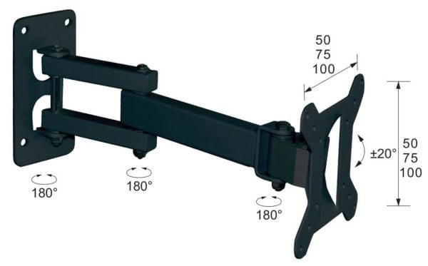 libox LB-200 - Brakett - justerbar dobbelarm i full bevegelse - for LCD-TV - stål - svart - skjermstørrelse: 17"-32" - monteringsgrensesnitt: innti...
