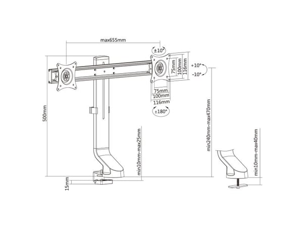 Maclean MC-854 - Monteringssett - for 2 LCD-skjermer - metall - svart - skjermstørrelse: 17"-27" - skrivebordsmonterbar