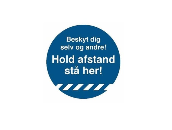 Gulvskilt "Hold avstand - stå her" blå gulvfolie Ø33cm - TEMP004