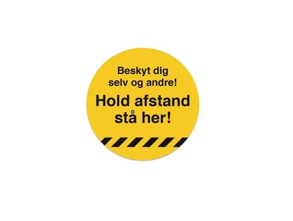 Gulvskilt "Hold afstand - stå her" gul gulvfolie Ø33cm - TEMP006 Gulvskilt "Hold afstand - stå her" gul gulvfolie Ø33cm - TEMP006