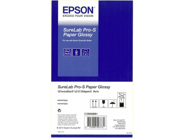 Epson SureLab Pro-S Paper Glossy - Blank - 252 mikroner - Rull (12,7 cm x 65 m) - 254 g/m² - 2 rull(er) papir - for SURELAB D3000, D700, SL-D1000; ...