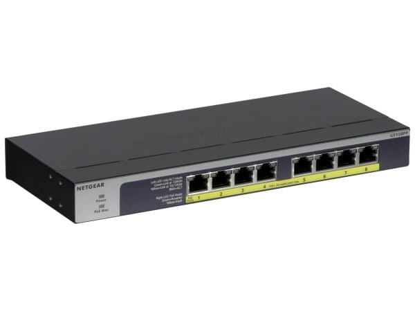 NETGEAR GS108PP nätverksswitch med 8 Gigabit PoE+-portar, 123 W