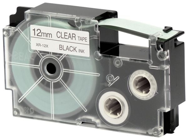 Casio XR-12X1 - Selvklebende - svart på klar - Rull (1,2 cm x 8 m) 1 kassett(er) etikettbånd - for Disc Title Printer CW-L300; KL 170, 60, 60SR, 78...