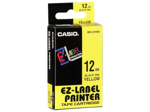 Casio XR-12YW - Selv-adhesiv - svart på gult - Rull (1,2 cm x 8 m) 1 kassett(er) merketape - for KL 170, 60, 60SR, 780