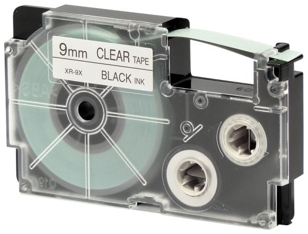 Casio XR-9X - Selvklebende - gjennomsiktig svart - Rull (0,9 cm x 8 m) 1 kassett(er) merkingstape