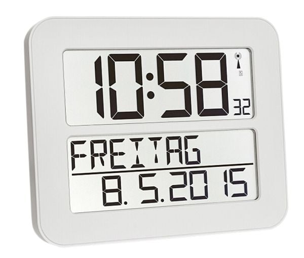 TFA Time Line Max - Klokke - rektangulær - elektronisk - skrivebord, veggmonterbar - 25.8 x 21.2 cm - hvit