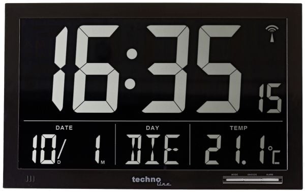 Technoline WS8007, Digital vekkerklokke, Svart, LCD, AA, 368 mm, 228 mm