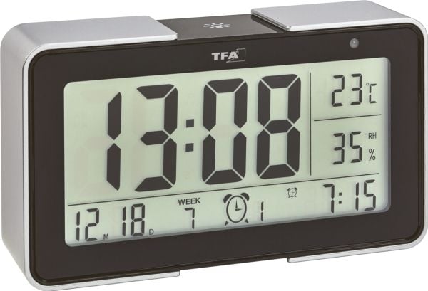 TFA - Väckarklocka - rektangulär - elektronisk - skrivbord - svart, silver