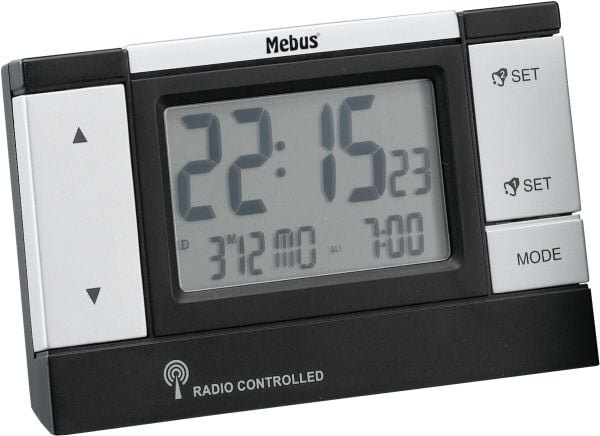 Mebus 51059, Digital vekkerklokke, Sort, Sølv, 12/24h, LCD, 2 linjer, Batteri
