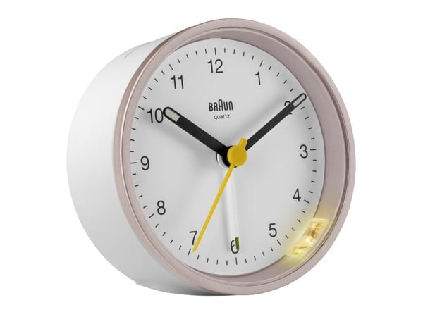 Braun quartz vekkerklokke BC12PW rosa/hvit - quartz veggklokke - rund - rosa - hvit - analog - gul - batteri (67103)