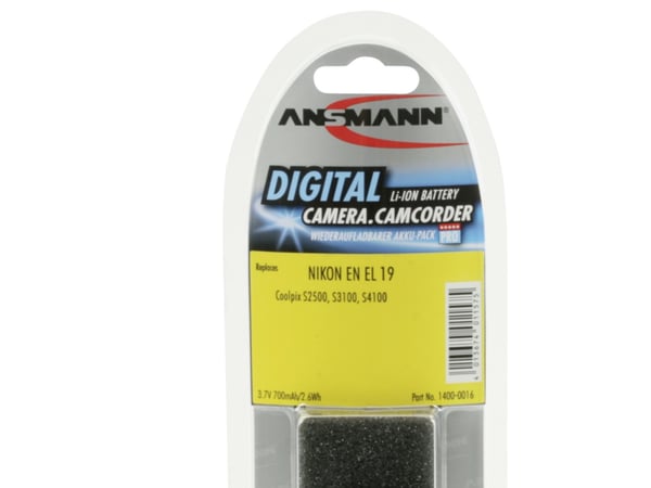 ANSMANN A-Nik EN EL 19 - Batteri - Li-Ion - 700 mAh - för Nikon Coolpix A100, A300, S2900, S32, S33, S3700, S5300, S6800, S6900, S7000, W100, W150