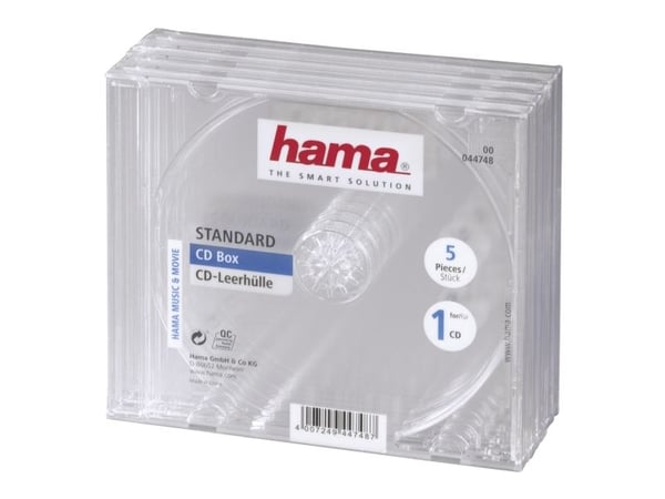 Hama CD/CD-ROM sleeves, clear, 5 pack, 1 levyt, Läpinäkyvä, 142 mm, 125 mm, 51 mm, 304 g