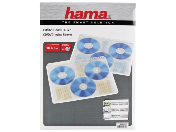 Hama CD-ROM Index Sleeves, 60 disker, Gjennomsiktig, Plast, 350 mm, 260 mm, 10 mm