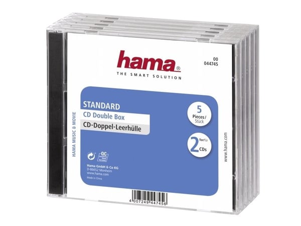 Hama CD Double Jewel Case Standard - CD-cover - kapasitet: 2 CD - gjennomsiktig (en pakke 5)