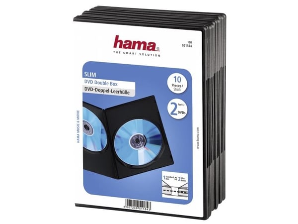 Hama DVD Slim Double-Box 10, Black, 2 levyt, Musta, 192 mm, 137 mm, 68 mm, 549 g