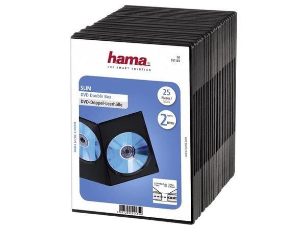 Hama DVD Slim Double-Box - Lagrings-DVD smal jewel case - kapasitet: 2 DVD - svart (en pakke 25)