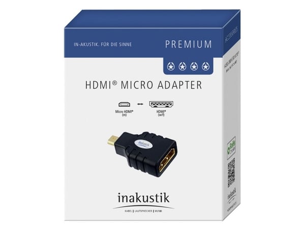 in-akustik Premium HDMI Micro Adapter - HDMI-adapter - HDMI hunn til 19 pin micro HDMI Type D hann - svart
