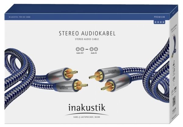 in-akustik Premium Audio - Ljudkabel - RCA x 2 hane till RCA x 2 hane - 1.5 m - dubbelt skärmad - blå, silver