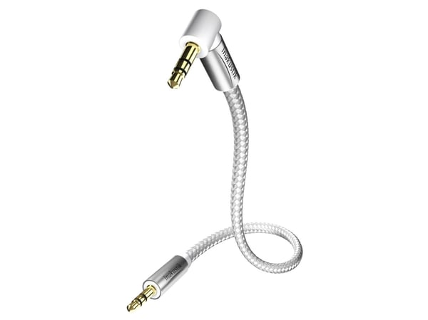 in-akustik Premium - Lydkabel - minitelefon stereo 3,5 mm hann til minitelefon stereo 3,5 mm hann - 1,5 m - dobbeltskjermet - hvit, sølv - 90°-kontakt
