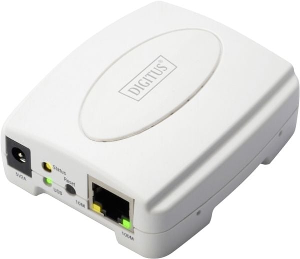 DIGITUS Fast Ethernet Print Server DN-13003-2 - Skriverserver - USB 2.0 - 100Mb LAN - 100Base-TX