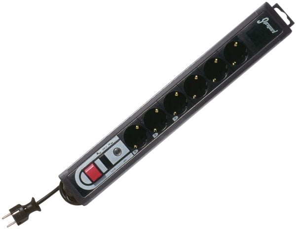 REV device protection socket line, 6-fold, 3,0m, 250 V, 16 A, 3500 W, Musta, 3 m, 460 x 43 x 67 mm