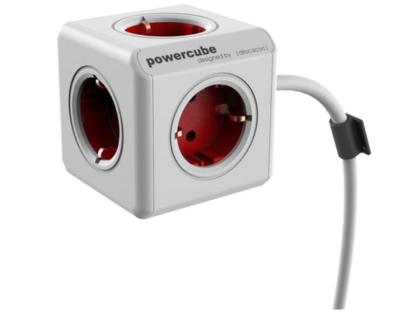 Allocacoc PowerCube, 3 m, Sisätila, Muovi, Punainen, Valkoinen, CE, KEMA, TuV, RoHS, 1 AC-pistorasia(a)