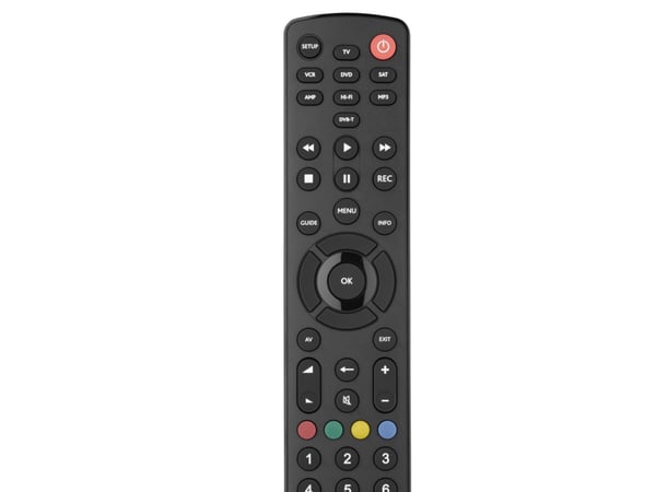 One For All Basic universal fjernkontroll Contour 8, TV, TV-mottaksboks, DVD/Blu-ray, Lydplankehøyttaler, IR Kabelfri, Trykknapper, Sort