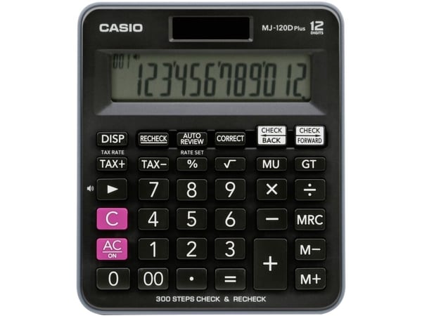 Casio MJ-120D Plus, Desktop, Grunnleggende, 12 sifre, Batteri/Solcelle, Svart