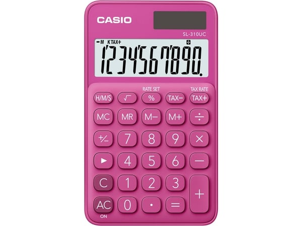 Casio SL-310UC-RD, Tasku, Perus, 10 lukua, 1 linjat, Akku/Aurinko, Punainen