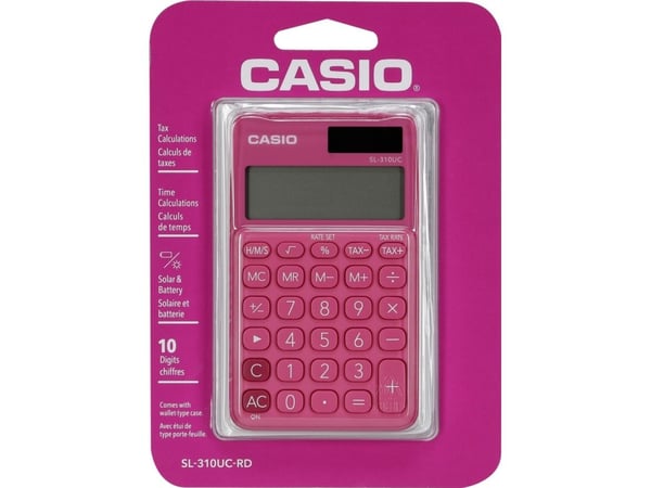 Casio SL-310UC-RD, Tasku, Perus, 10 lukua, 1 linjat, Akku/Aurinko, Punainen