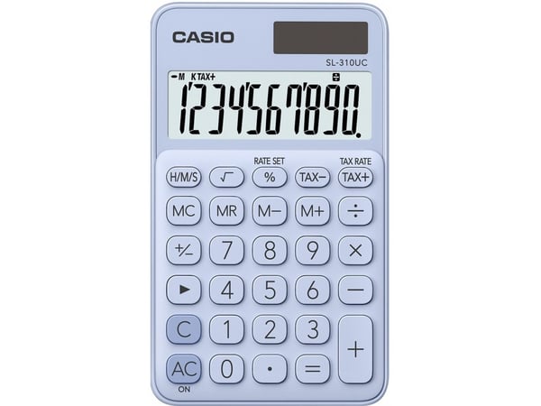 Casio SL-310UC-LB, Tasku, Perus, 10 lukua, 1 linjat, Akku/Aurinko, Sininen