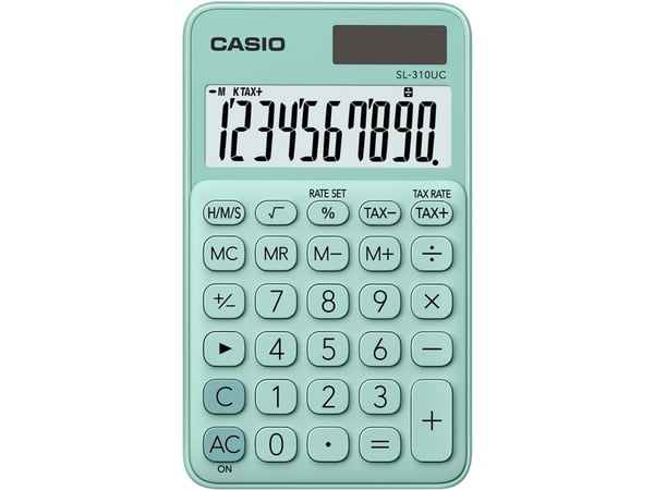 Casio SL-310UC-GN, Tasku, Perus, 10 lukua, 1 linjat, Akku/Aurinko, Vihreä