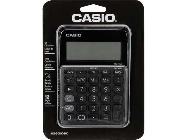 Casio MS-20UC - Skrivbordskalkylator - 12 siffror - solcellspanel, batteri - svart