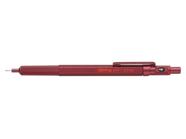Rotring 600, Rød, Metall, HB, 0,5 mm, Sekskantet, Metall