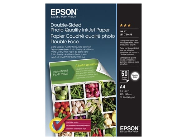 Epson Double-Sided Photo Quality Inkjet Paper - Matt - A4 (210 x 297 mm) - 140 g/m² - 50 ark fotopapir - for EcoTank ET-2650, 2750, 2751, 4750; Wor...