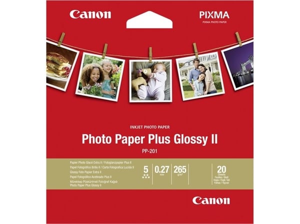 Canon Photo Paper Plus Glossy II PP-201 - Høyblank - 270 mikroner - 89 x 89 mm - 265 g/m² - 20 ark fotopapir - for PIXMA TS7450i