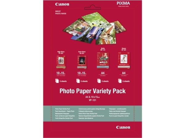 Canon 0775B079, Kiiltävä/Matta/Puolikiiltävä, Mustesuihku, A4, 10x15 cm, 20 arkkia, PIXMA MG2550, MG3550, MG3650, MG5750, MG5751, MG6450, MG6850, M...