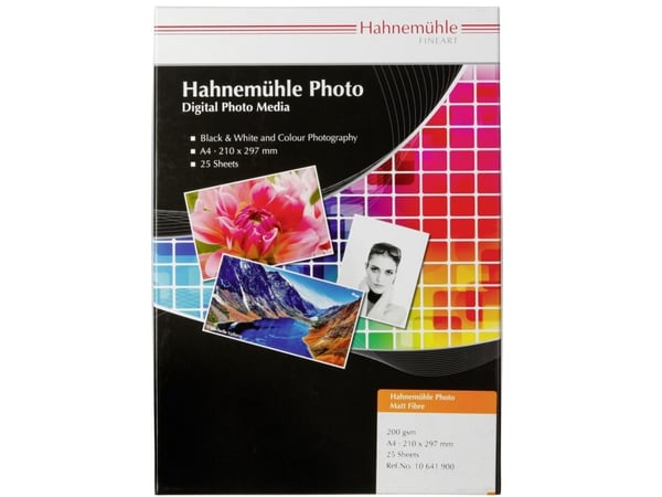 Hahnemühle Photo Matt Fibre 200, Mätt, 200 g/m ^, Bläckstråleskrivare, A4, Vit, Alfacellulosa